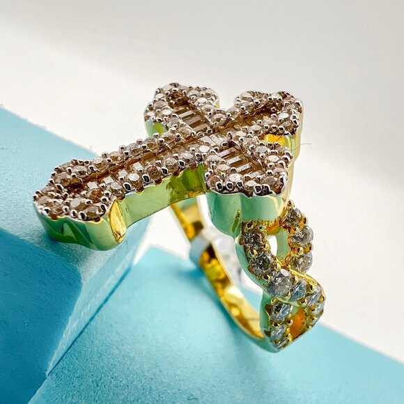 925 Sterling Sliver Moissanite Designer Cross Ring, 1.555ctw VVS Stones with Bag - Picture 7 of 8